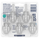 Clear blister pack back showing five refill bottles, ingredient and caution text, barcode and installation instructions