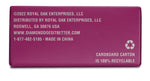 Back panel of pink Diamond box showing manufacturer and distribution text and recyclable notice