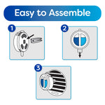 Instruction illustration showing three simple assembly steps for attaching the round vent diffuser to a car vent