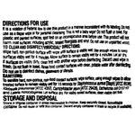 Close-up of small dense black product label text showing 'DIRECTIONS FOR USE', sanitizing and storage instructions