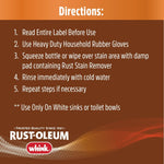 Directions panel listing numbered steps and Rust-Oleum and Whink logos on brown background