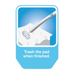 Graphic showing handle removing a used pad and instructing to 'Trash the pad when finished'