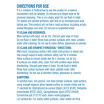 Close-up directions and usage instructions printed in blue text on the product label for disinfecting wipes
