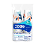 Back view of packaged Dixie 50-count 9 oz patterned paper cups showing product label
