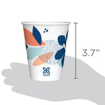 Dixie patterned paper cup shown over a hand silhouette with 3.7" height measurement