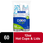 Single wrapped package of Dixie To Go 12 oz cups showing blue label and green 60 cups & lids badge