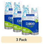 Three packaged stacks of Dixie To Go 12 oz paper cups with blue-green banded label reading 60 cups & lids