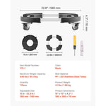 Side view and exploded layout showing dolly dimensions, 15 in and 22.8 in size illustrations and included screwdriver/tape