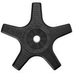 Black five-arm star plant caddy with textured tread and central mounting hole, top view