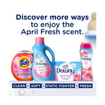Product lineup featuring Tide Pod, Downy April Fresh liquid bottle, Downy bar, and Downy spray with headline about enjoying April Fresh scent