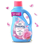 Single blue Downy April Fresh liquid fabric softener bottle with rose petals and a pink rose