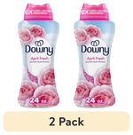 Two Downy April Fresh laundry scent booster bottles with rose graphics side by side and '2 Pack' label