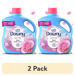 Two blue Downy April Fresh liquid fabric softener bottles with pink caps and rose petals, labeled 2 pack.