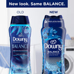 Comparison graphic showing old and new Downy Balance packaging side-by-side with headline 'New look. Same BALANCE.'