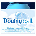 Graphic packaging panel showing the Ultra Downy Ball logo and multilingual tagline on a sky-background.