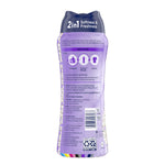 Rear view of a Downy Blends Spring Peony bottle showing usage instructions, barcode and product panel