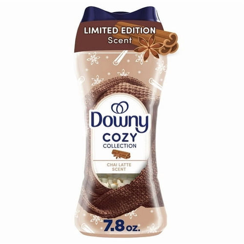 Downy Cozy Collection limited-edition chai latte in-wash scent booster beads bottle with knit graphic