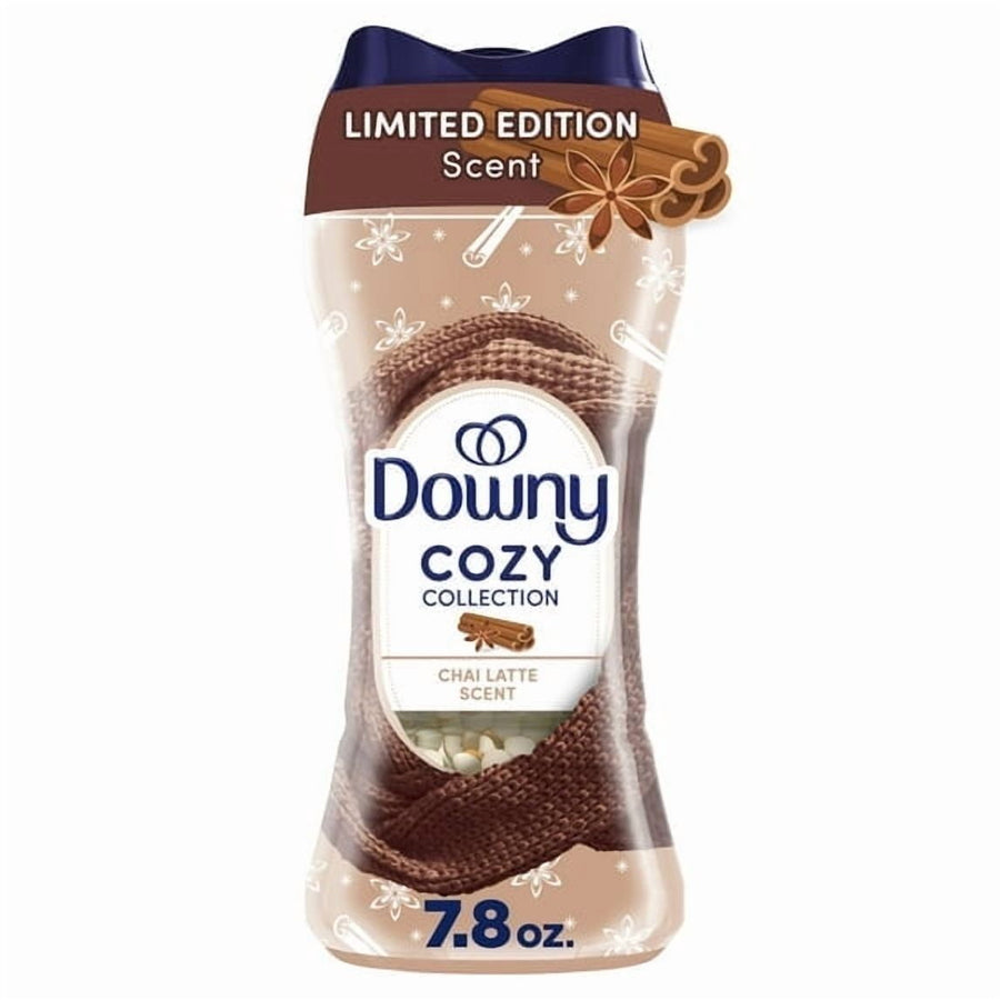 Downy Cozy Collection limited-edition chai latte in-wash scent booster beads bottle with knit graphic