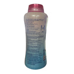 Rear view of a Downy Fresh Protect bottle showing usage instructions, warnings and ingredient text on a blue gradient label