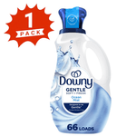 Downy Gentle Ocean Mist fabric softener bottle with blue cap, label reading 'Gentle Soft + Fresh' and a red 1 pack starburst