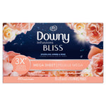 Front-facing Downy Infusions Bliss mega sheet packaging showing brand logo and 'mega sheet' banner