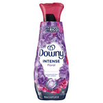 Front-facing Downy Intense Floral fabric softener bottle with purple floral label and 32 loads marking