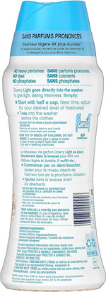 Rear view of Downy Light Ocean Mist bottle showing usage instructions, ingredients and barcode text