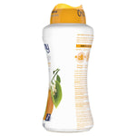 Angled side view of a Downy Light scent booster bottle showing product text, cap and partial orange blossom artwork.