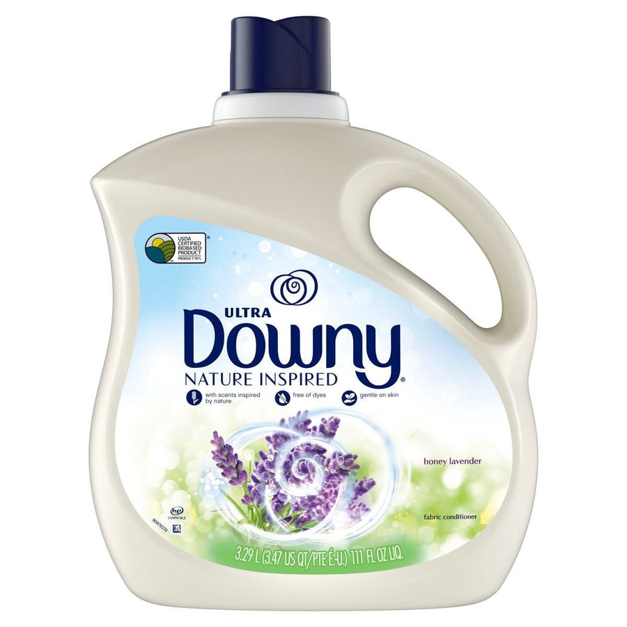Front-facing Downy Nature Inspired honey lavender fabric conditioner bottle with label art