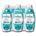 Shrink-wrapped 3-pack of Downy Rinse & Refresh Cool Cotton bottles showing 3X Odor Power label and 25.5 fl oz marking.