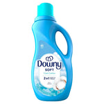Tall blue bottle of Downy Soft Cool Cotton fabric softener photographed on white background