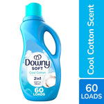 Blue Downy Soft Cool Cotton bottle with label showing cotton flower and '60 loads' badge