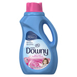 Blue bottle of Ultra Downy April Fresh liquid fabric conditioner with pink cap and rose graphic on label