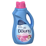 Studio shot of Ultra Downy April Fresh blue bottle with pink cap and rose label on white background