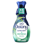 Downy Ultra Soft Refresh bottle with green-blue label and 4X Soft badge, front product shot