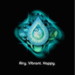 Stylized teal droplet logo with beads and the word fresh on a black background