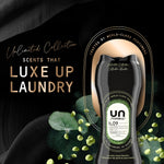 Promotional image of Downy Unstopables N.09 black bottle with luxe up laundry text and green scent beads