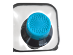 Top-down view of a teal patterned cap on a Downy Unstopables scent booster bottle