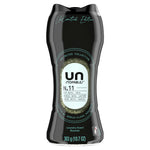 Front view of a black Downy Unstopables Unlimited N.11 in-wash scent booster bottle showing label and visible scent beads.