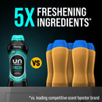 Promotional image showing Downy Unstopables Fresh bottle beside competitor bottles and ‘5X Freshening’ text