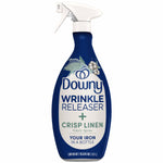 Front-facing Downy Wrinkle Releaser Crisp Linen bottle on white background showing label and volume text