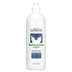 Dr. Brown's Bottle & Dish soap white squeeze bottle with blue logo and green 'Bottle & Dish Soap' text on a plain white background