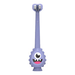 Single purple three-sided ToothScrubber toddler toothbrush with monster face and suction base on white background