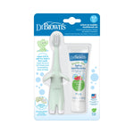 Dr. Brown's mint elephant infant-to-toddler toothbrush and strawberry baby toothpaste in blister pack