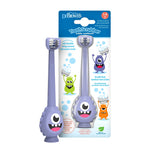 Purple Dr. Brown's ToothScrubber three-sided toddler toothbrush on retail card backing