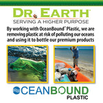 Dr. Earth message about working with OceanBound Plastic with two photos of plastic pollution and OceanBound logo