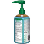 Rear label of Dr. Earth Pump & Grow bottle showing directions, guarantees and certification icons with green pump