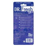 Rear packaging of Dr. Fresh Kids toothbrushes with bilingual feature bullet points and recycling icons on blue panel