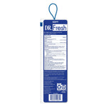 Back of Dr. Fresh travel kit blister pack showing drug facts, directions and recycling symbols on a blue background.