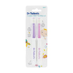 Dr. Talbot's retail blister pack containing two 360° toddler toothbrushes, one purple and one pink, with branded card backing.